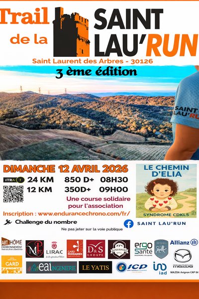 Affiche 3ème édition du trail de la Saint Lau'Run du 12 avril 2026