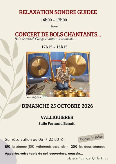 Relaxation sonore guidée et Concert de bols chantants_Valliguières